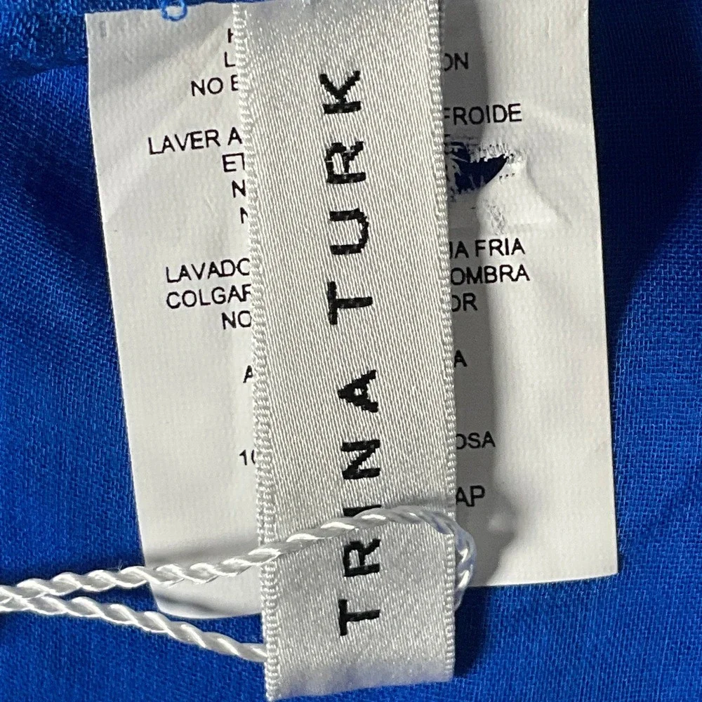 Trina Turk Swim Cover Up Dress Womens Small Blue Sheer Tie Neck Luxury NEW